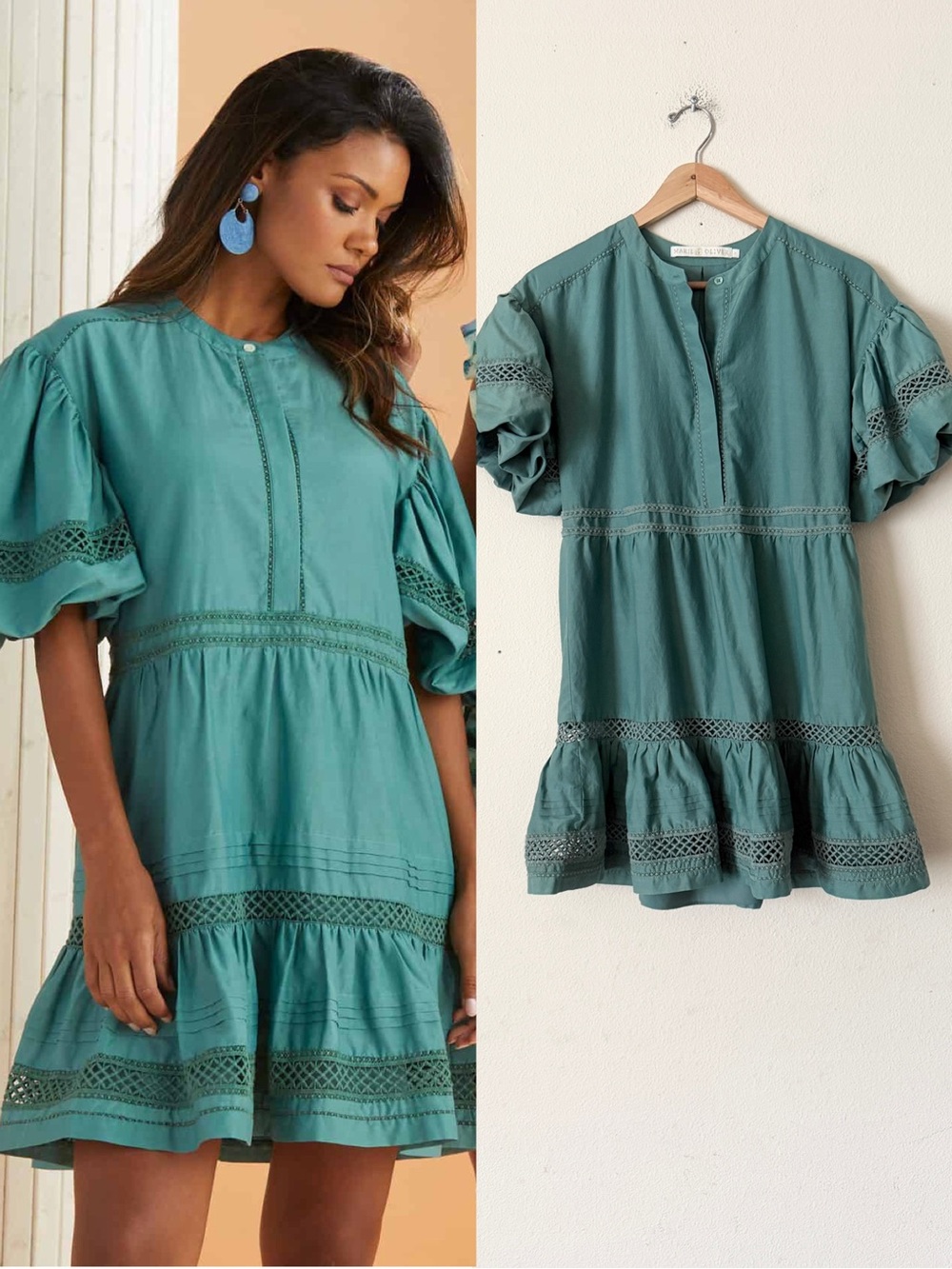 Marie Oliver SMALL Jade short sleeve mini dress in teal green